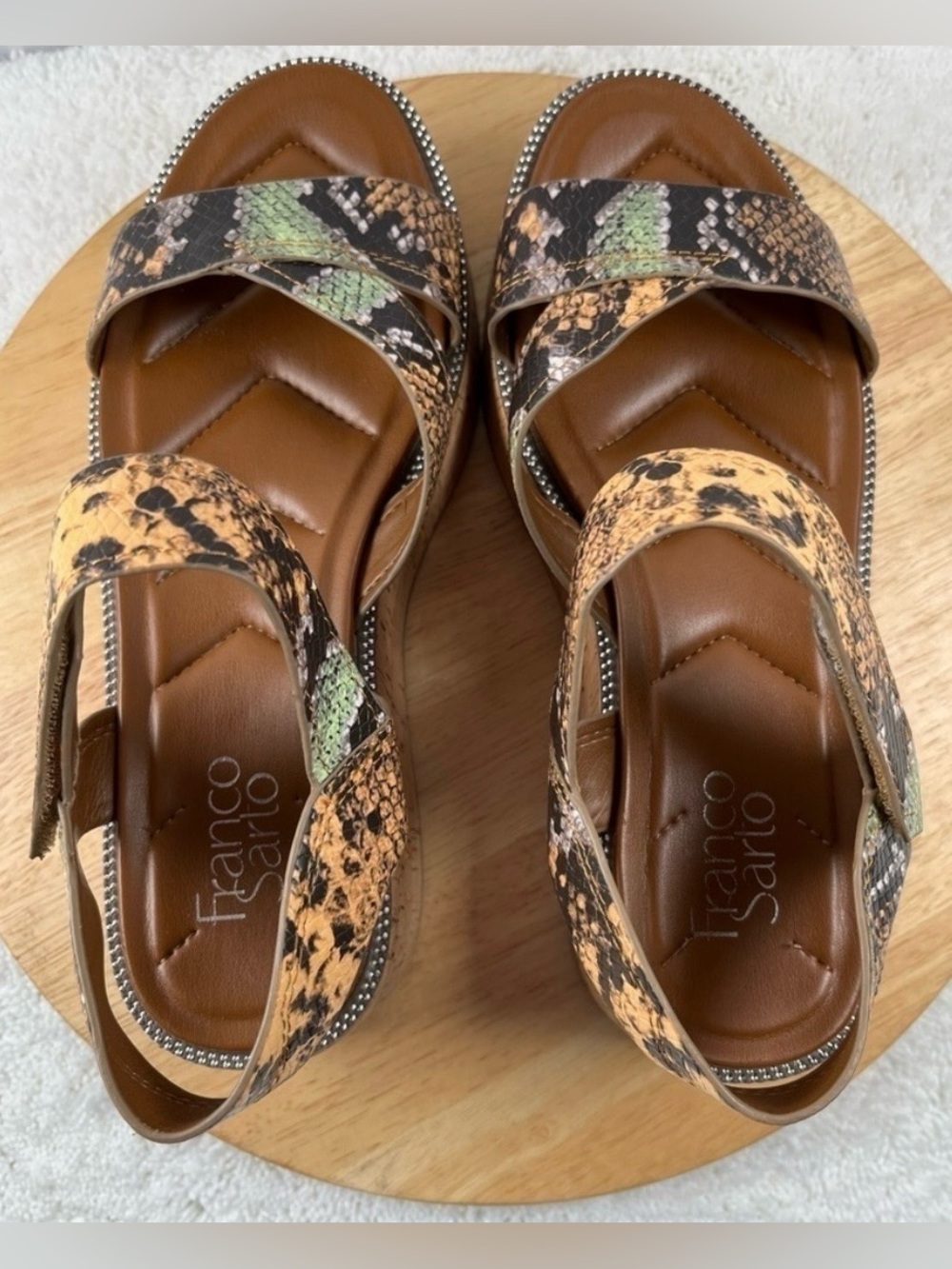 Franco Sarto Women’s Sandal-Ozio Platform-Faux Snake Straps